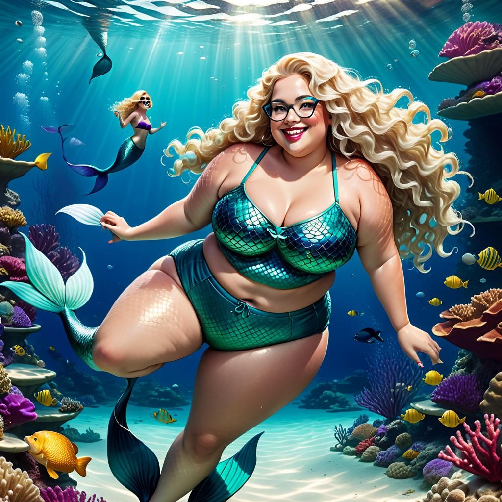 Curvy Mermaid with Chubby Man Underwater
