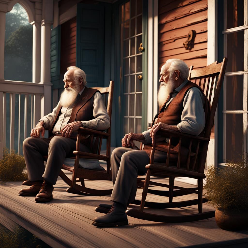 Elderly Men Relaxing on Porch as Matte Painting