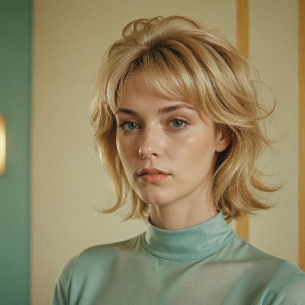 Minimalist Portrait of a Blonde Woman in 60s Style