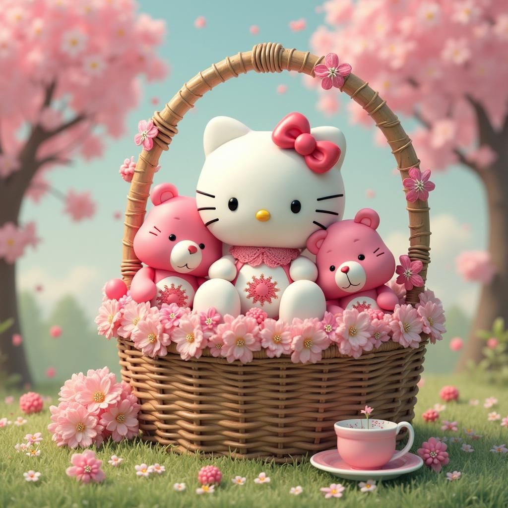 Hello Kitty and Care Bears in Pop Art Style