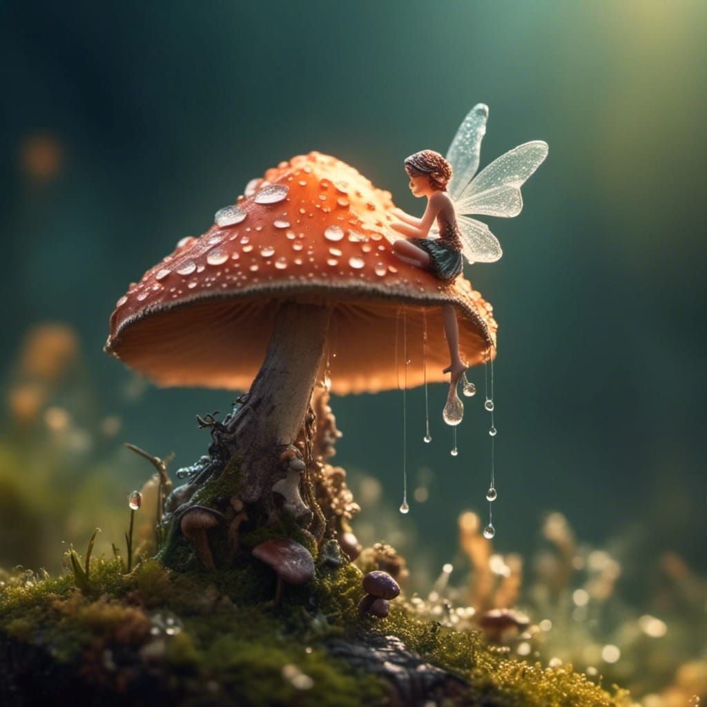 Tiny Fairy on Mushroom: Macro Photography
