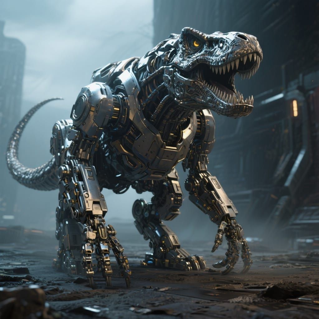 Futuristic T-Rex Robot with Intricate Mech Details