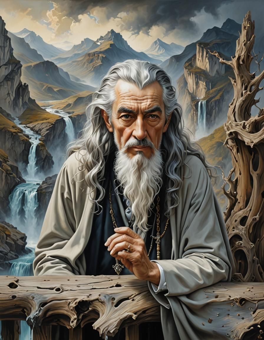 Surreal Wizard Portrait with Mountain View