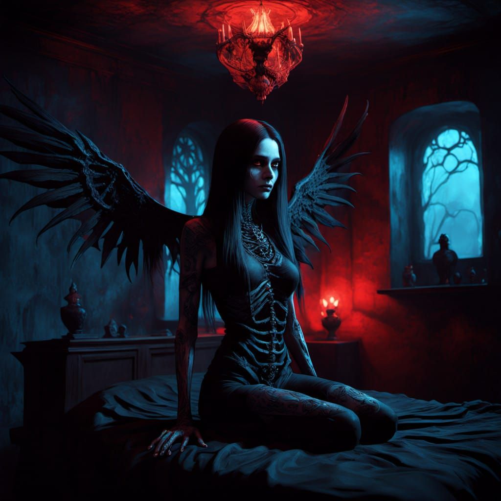 Goth Woman in Neon-Lit Darkness