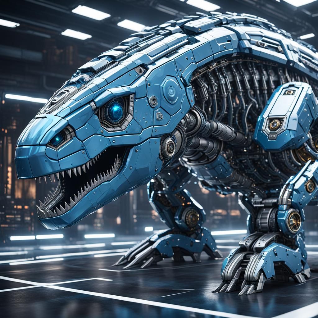 Futuristic Mech Liopleurodon in Sci-Fi Style