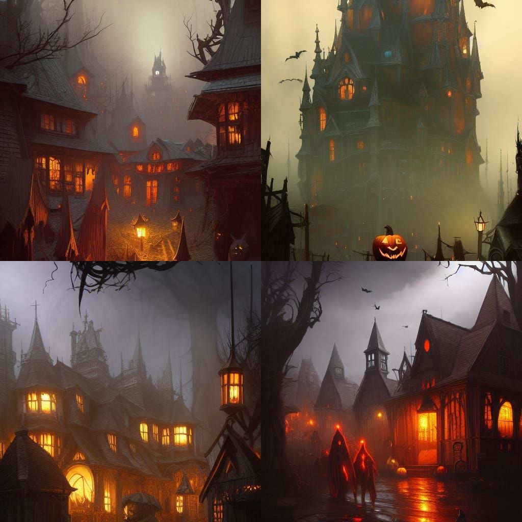 Halloween Village in Dark Fantasy Concept Art