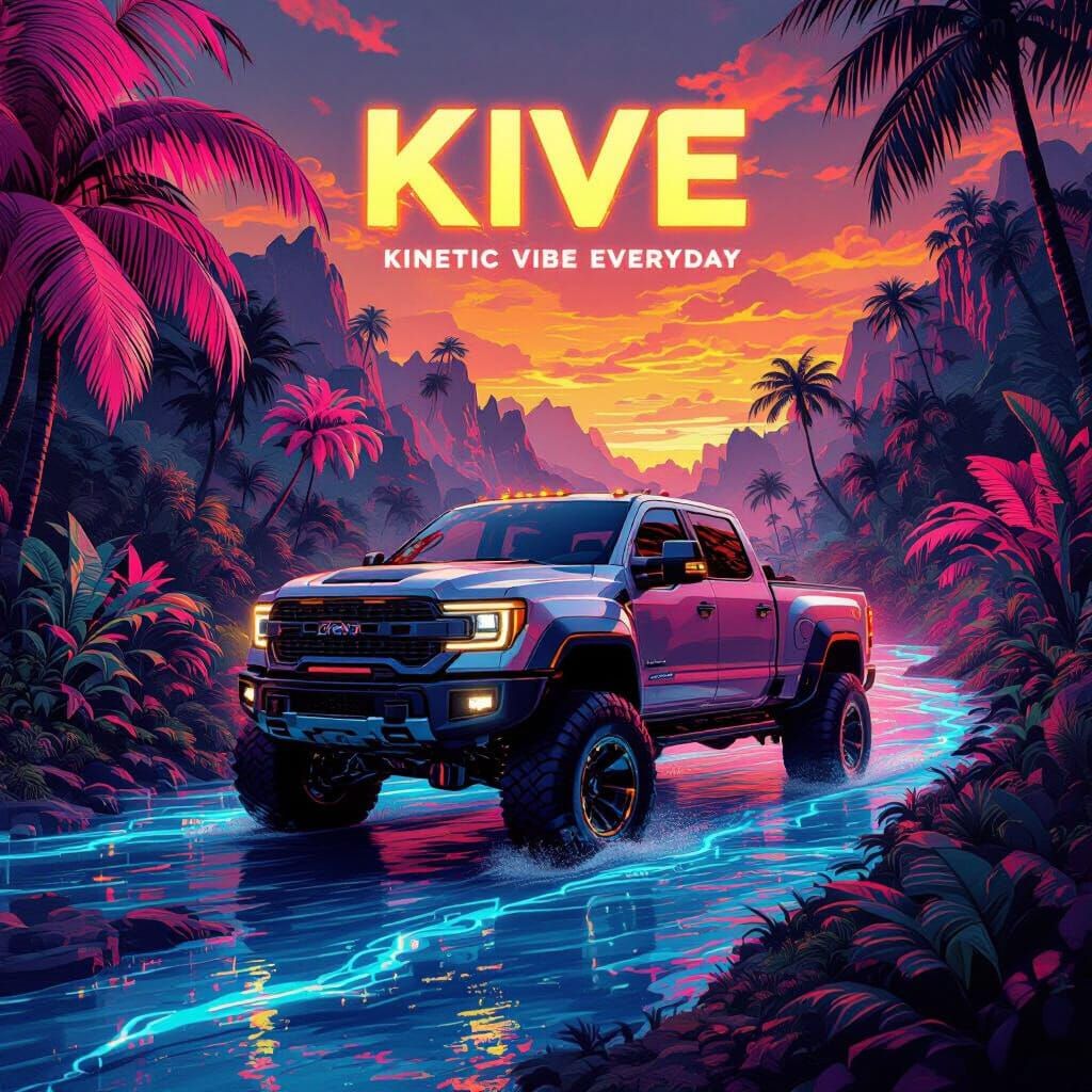 Surreal Fantasy Truck in Vibrant Jungle