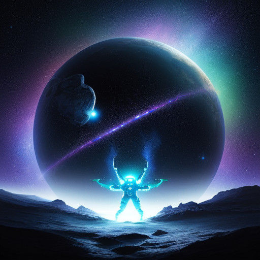 Astronaut Stares Up at Glowing Portal in Starry Expanse