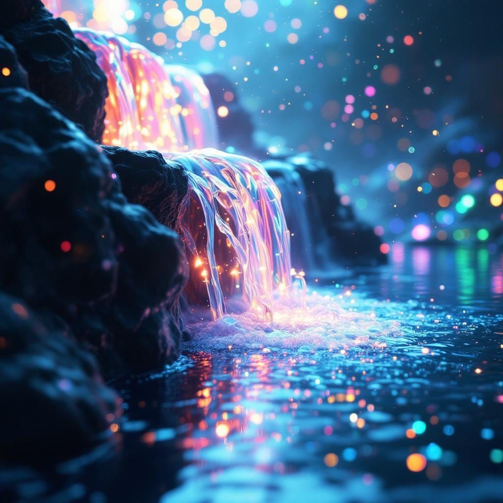 Waterfall of Shimmering Liquid in Surreal Style
