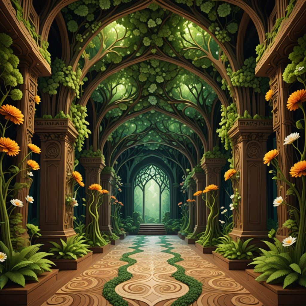 Gallery Hall of Forest Gods with Abstract Fractals