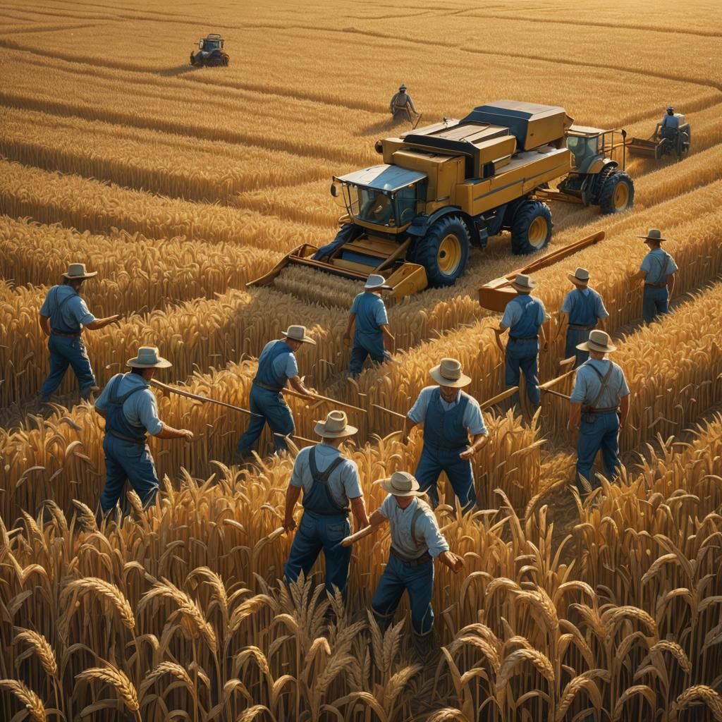 Golden Wheat Field at Dawn in Pointillist Style