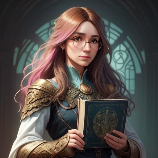 Art Nouveau Portrait of Hermione on Mystical Book