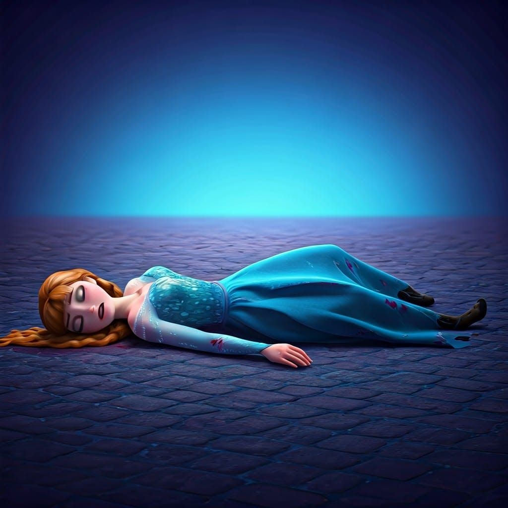 Distressed Princess Anna on Cobblestone Street