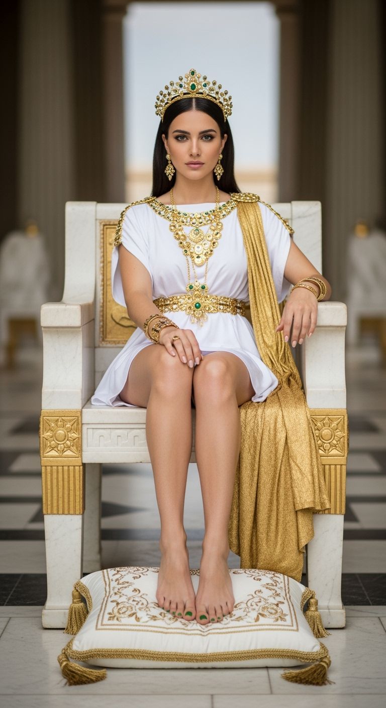 Greek Goddess on Lavish Throne in Temple