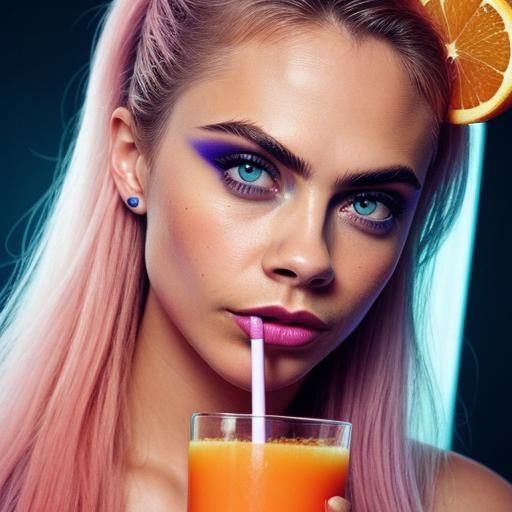 Hyperrealistic Portrait of a Young Woman with Orange Juice