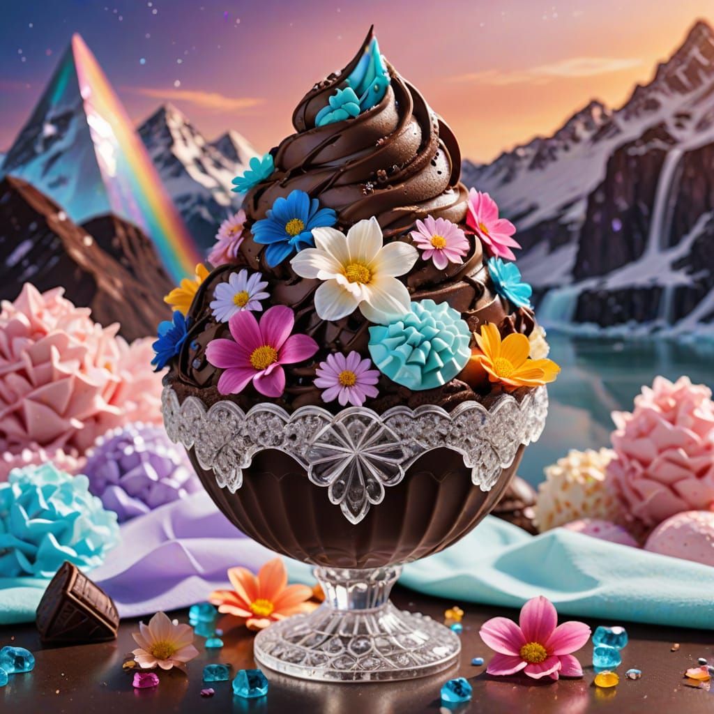 Chocolate Ice Cream with Crystals and Rainbow Light