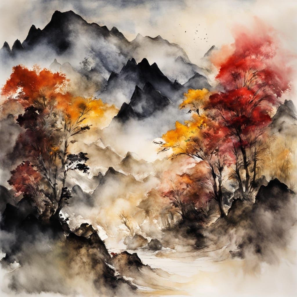 Abstract Velvet Smoke in Watercolor Style