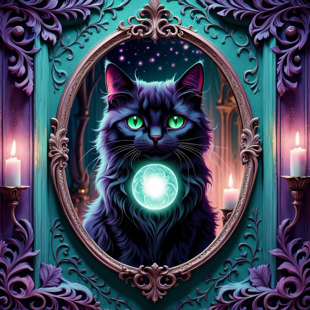 Whimsical Feline Encounter in Dreamy Art Style