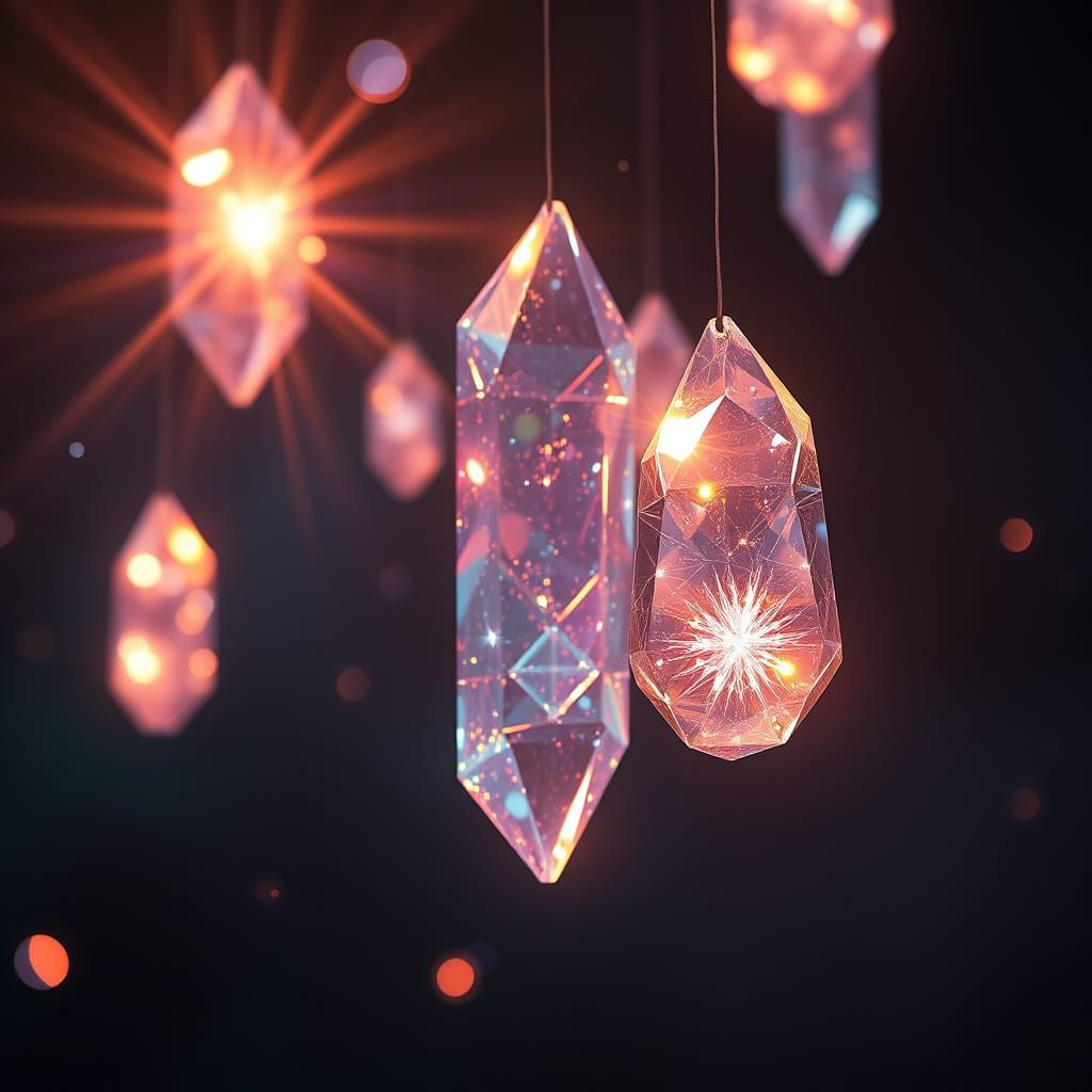 Glowing Crystals in Mid-Air, Cinematic 8K Render