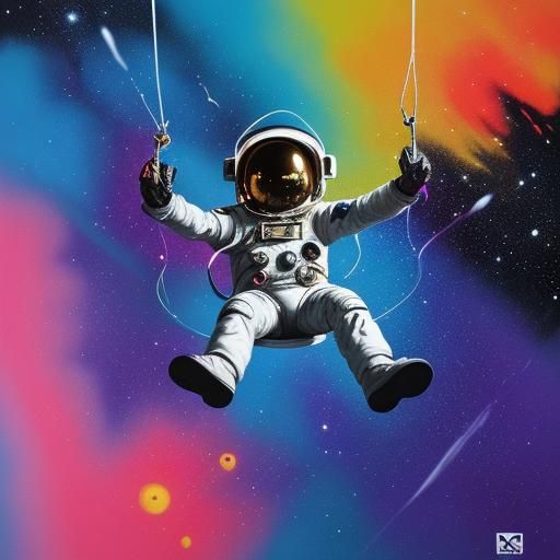 Astronaut Swings From Star in Graffiti Art Style
