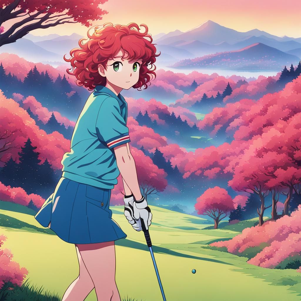 Anime Woman Golfer in 80s Manga Style