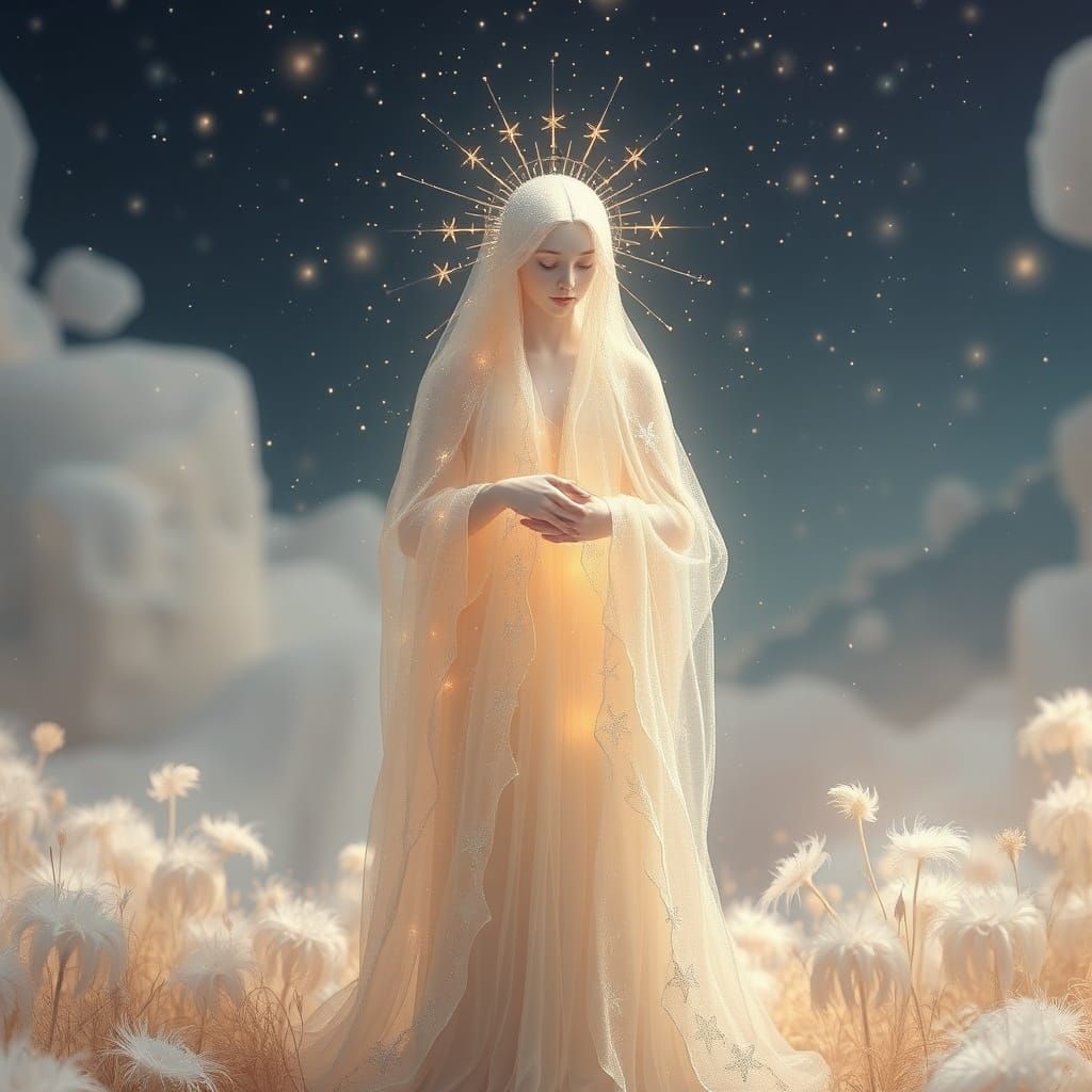 Celestial Goddess in Ethereal Landscape