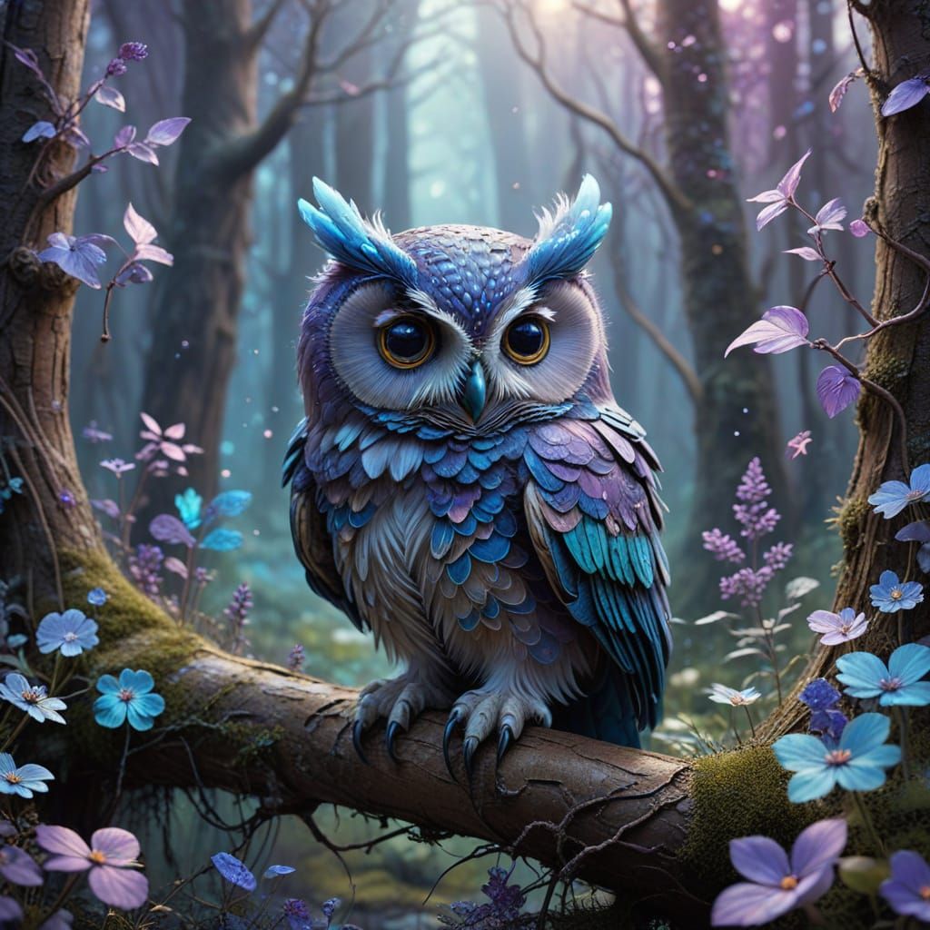 Dreamy Fairy Tale Owl in Enchanted Forest