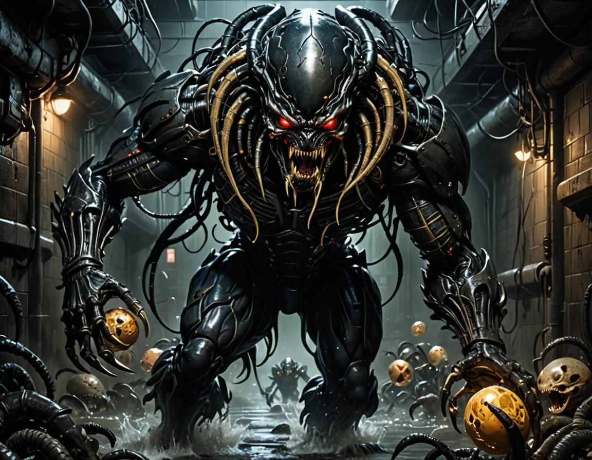 Biomechanical Horror Fusion in Dark Fantasy Style