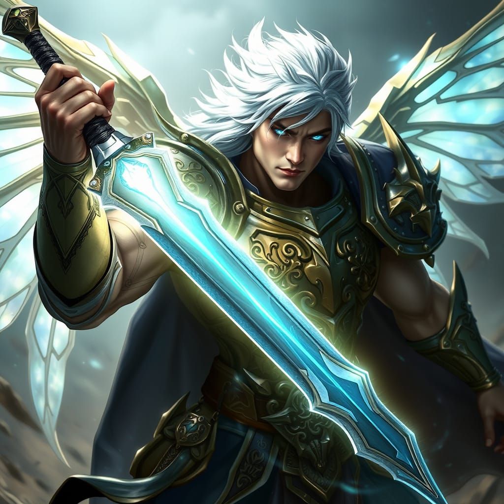Divine Warrior Aelion Vaelthar in Battle, Fantasy Art
