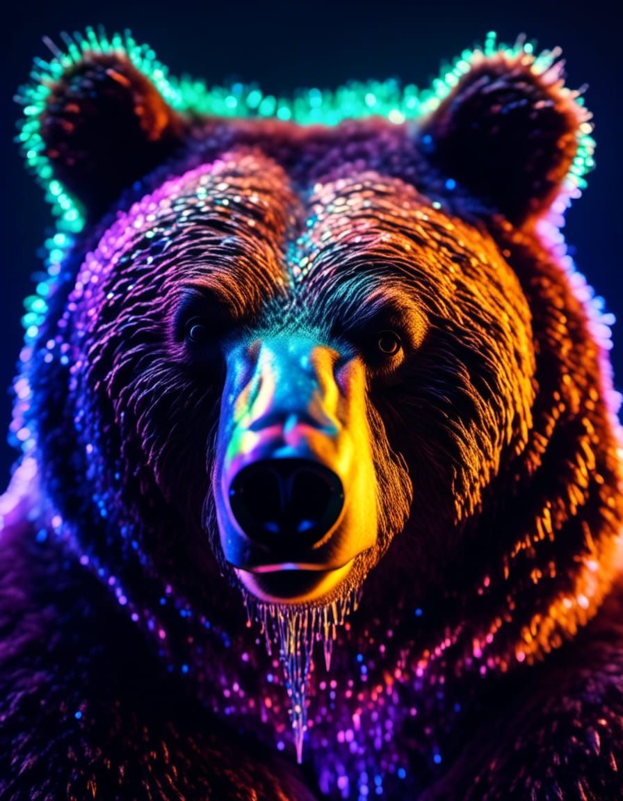 Bioluminescent Bear Portrait with UV Blacklight Fur