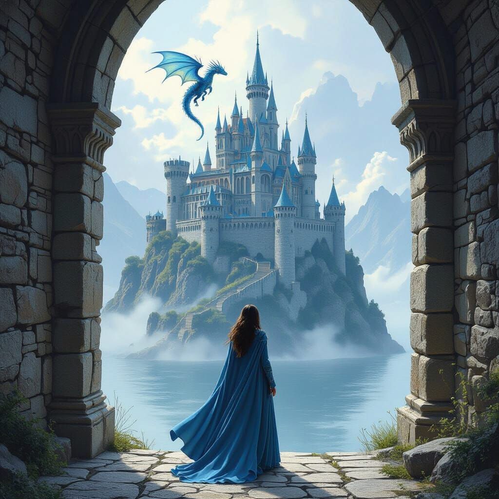 Island Castle with Dragon