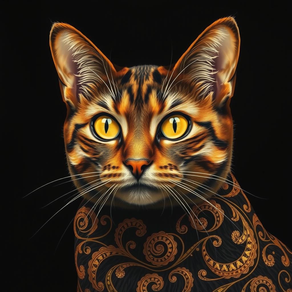 Majestic Cat with Ornate Gold Patterns