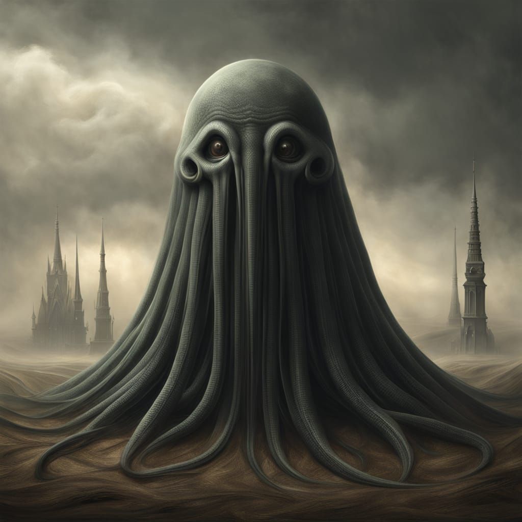 Cthulhu Emerging from Velvet Smoke in an Abstract Style