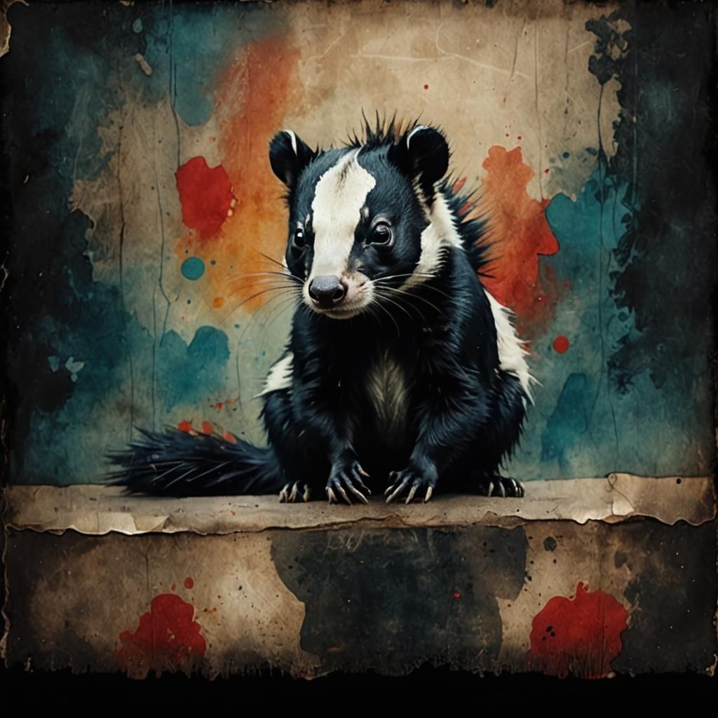 Whimsical Skunk Portrait in Ink Wash Style