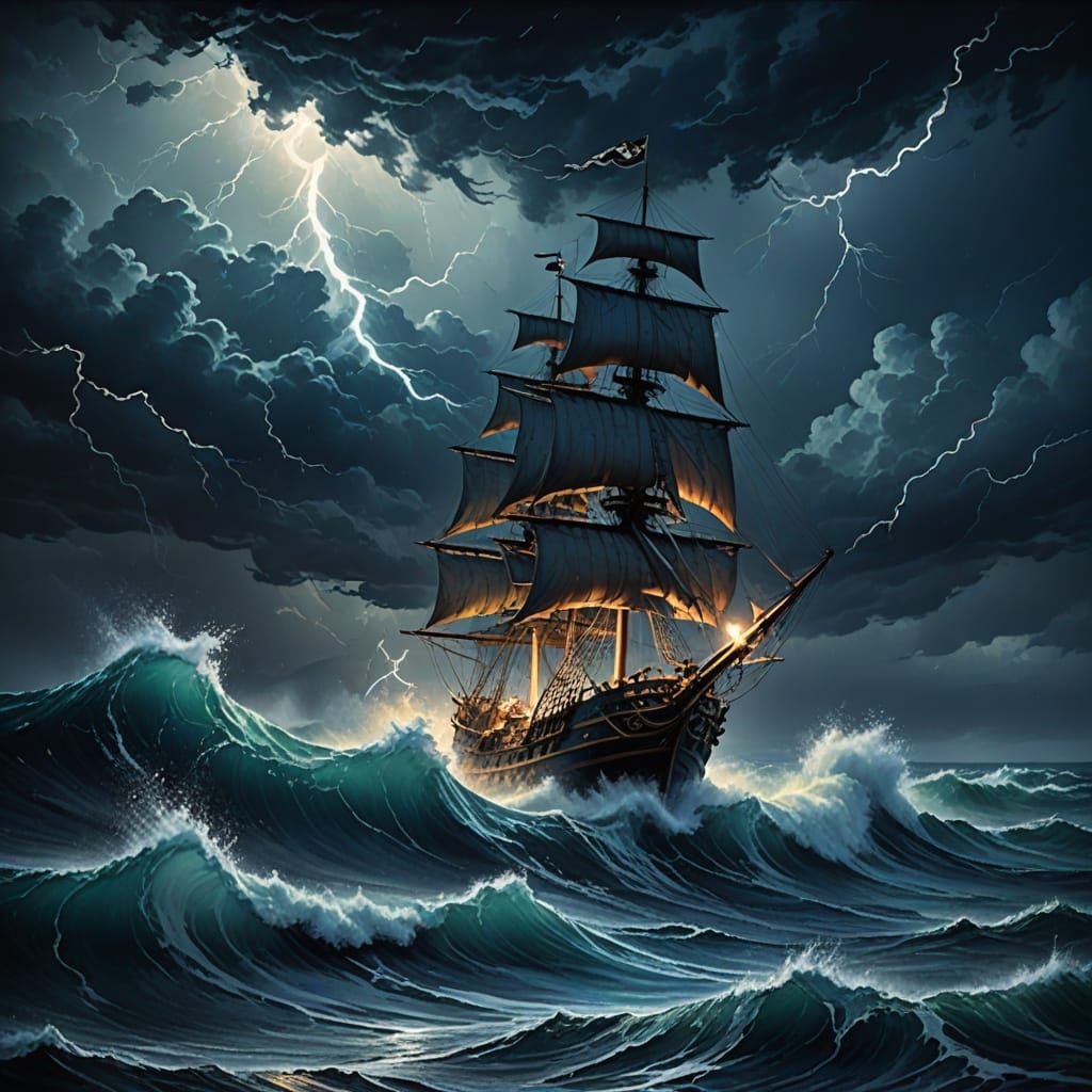 Dramatic Fantasy Seascape in Oil Painting Style