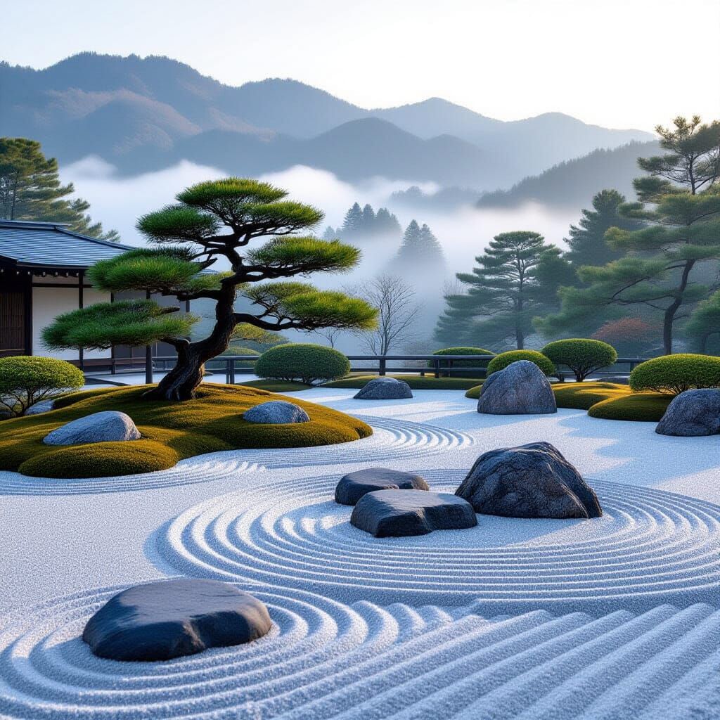 Serene Japanese Zen Garden at Dawn