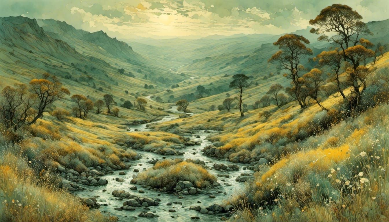 Luminist River Valley Landscape Painting