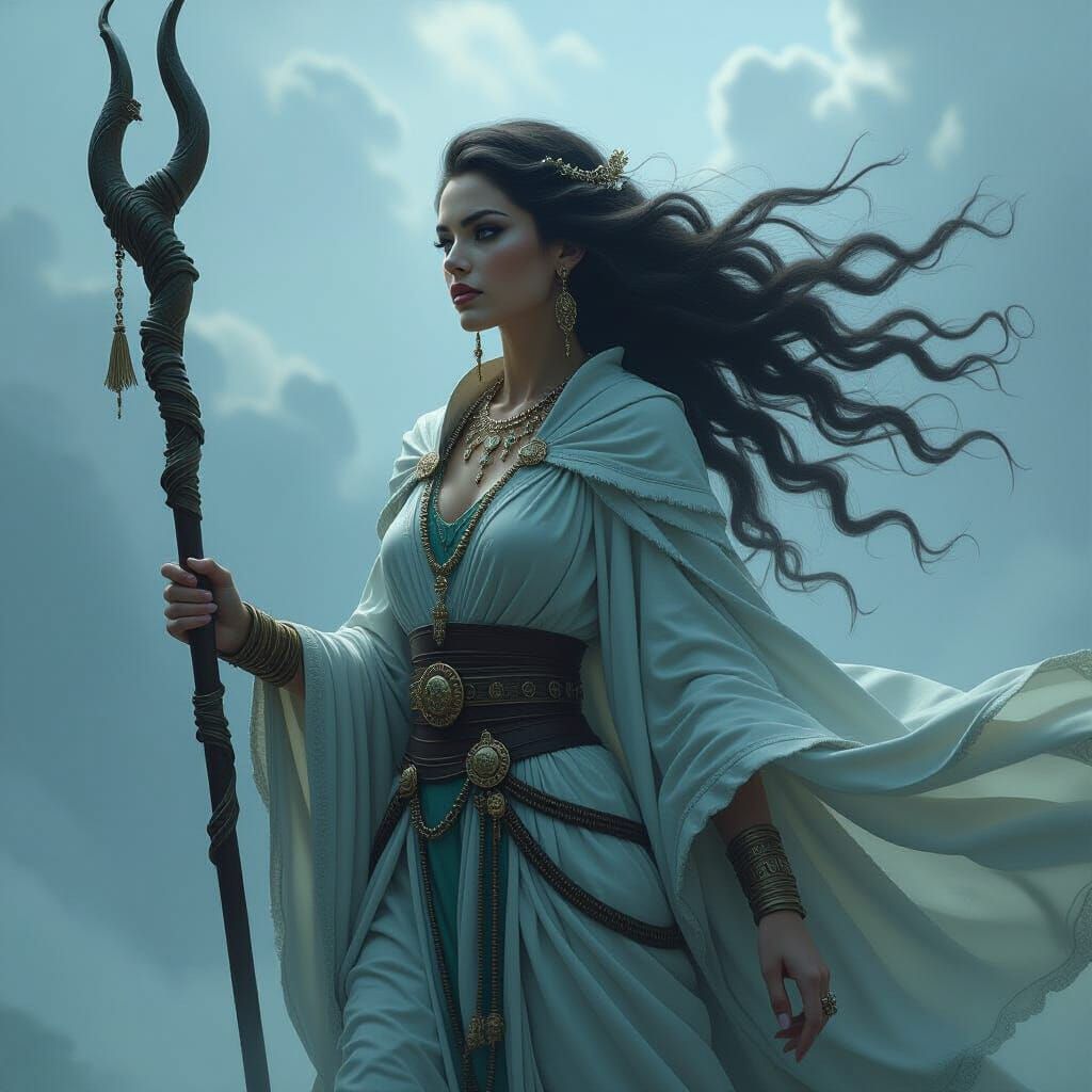 Air Lady**: Envision a regal yet untamed woman with flowing,...