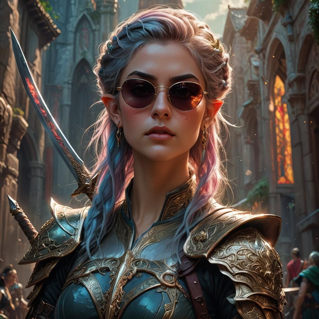 Cool Elf Warrior Maiden with Punk Hair