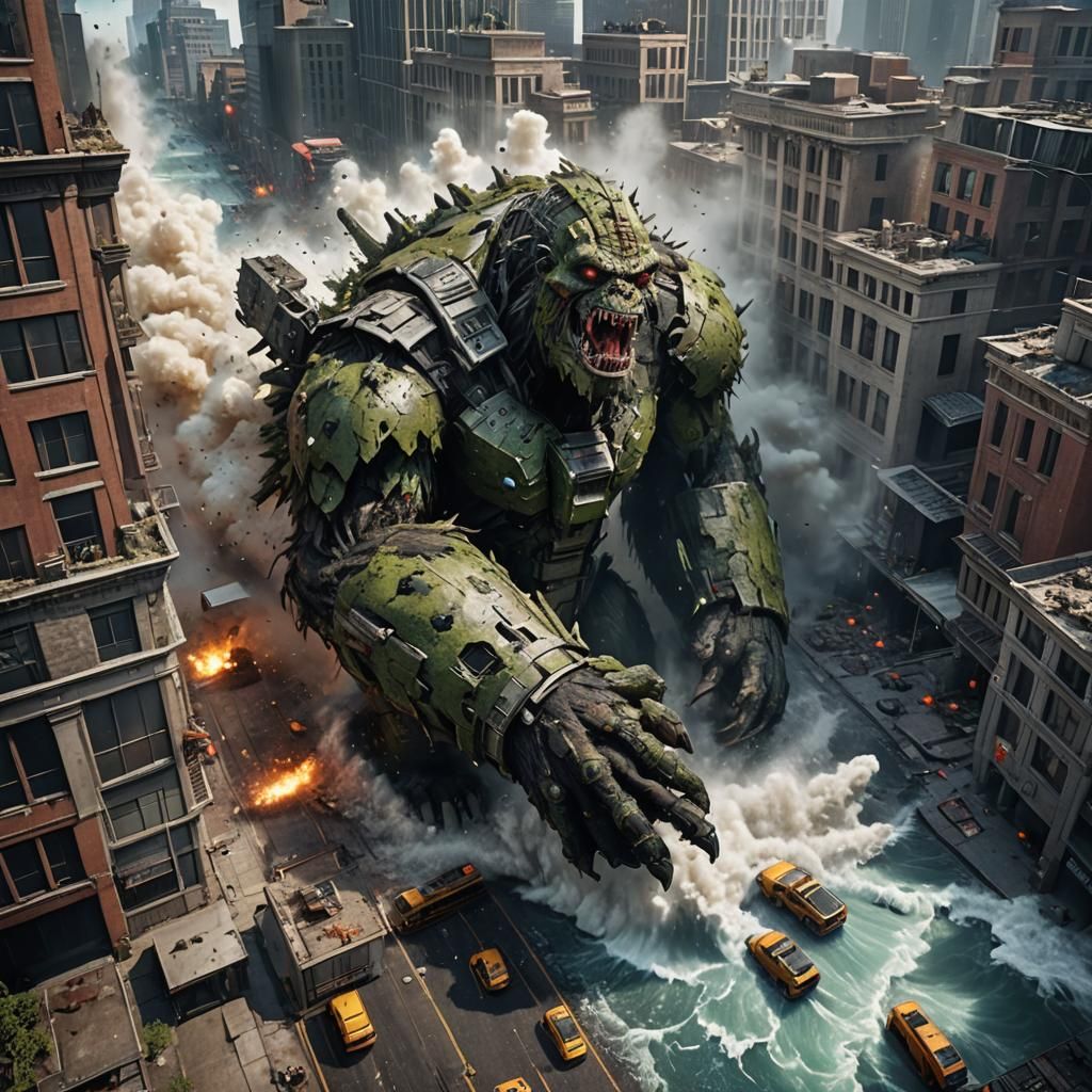 Abominable Devastator Wreaks Havoc: Hyperrealistic City Dest...