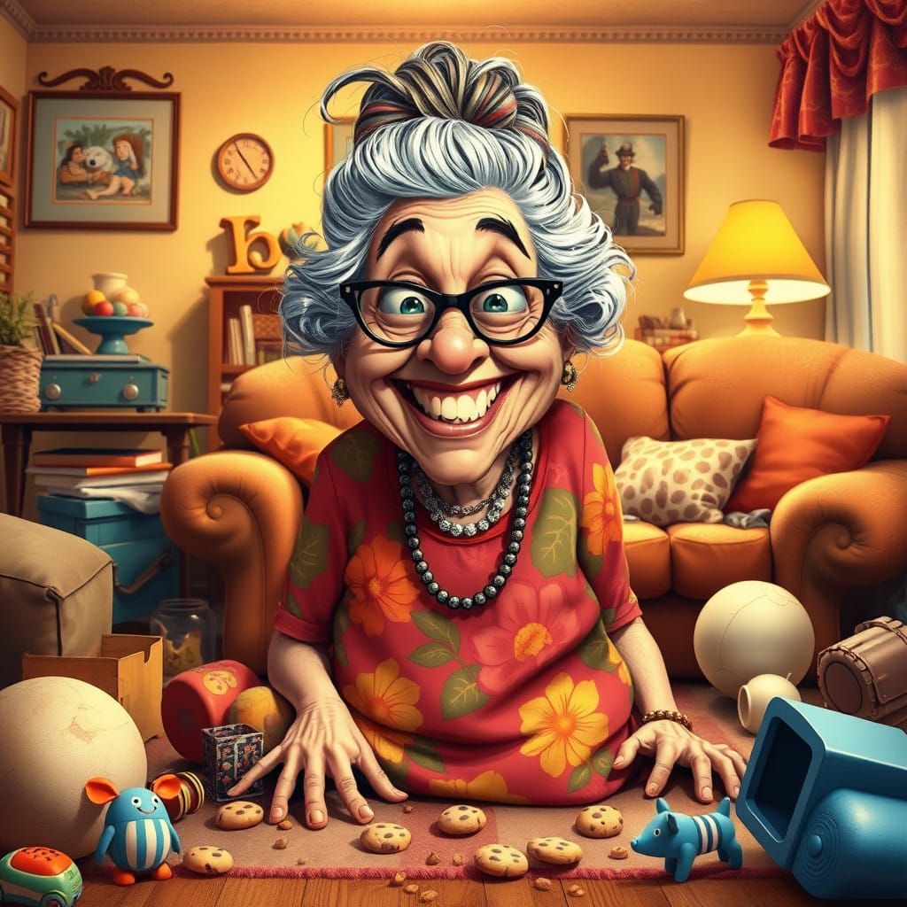 Vibrant Grandma in a Whimsical Home Setting
