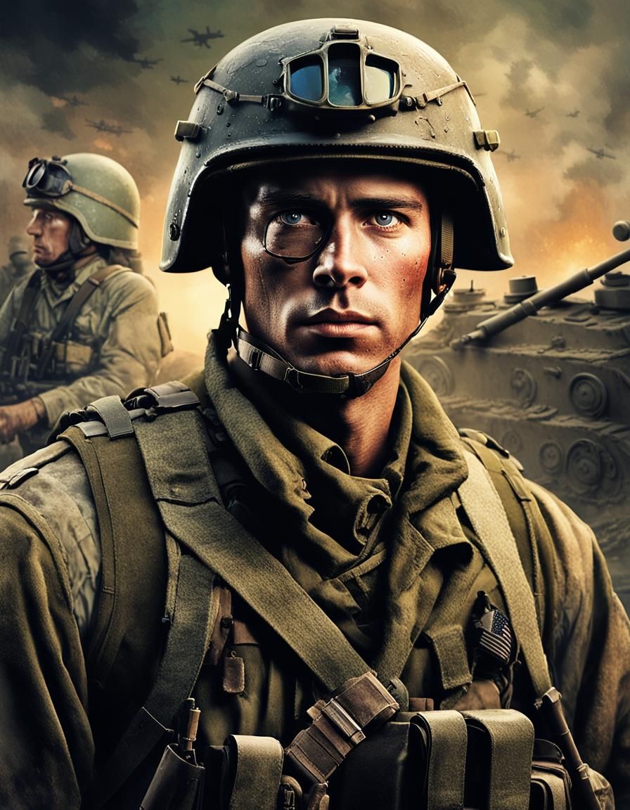 Modern Soldier in WWII Battlefield Portrait