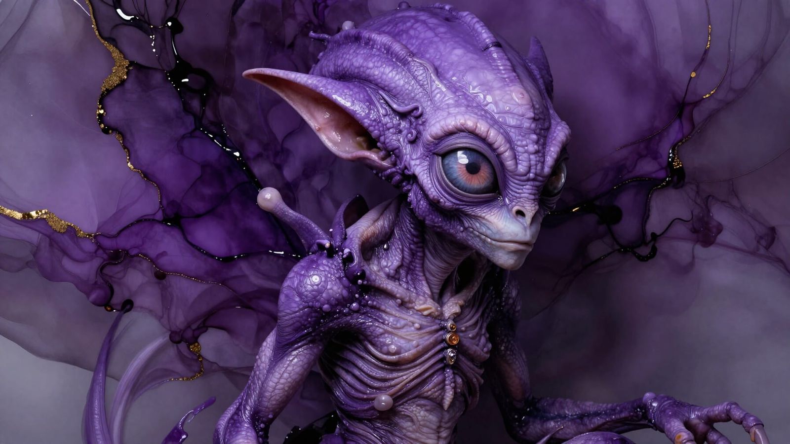 One-Eyed Purple Alien Baroque Style