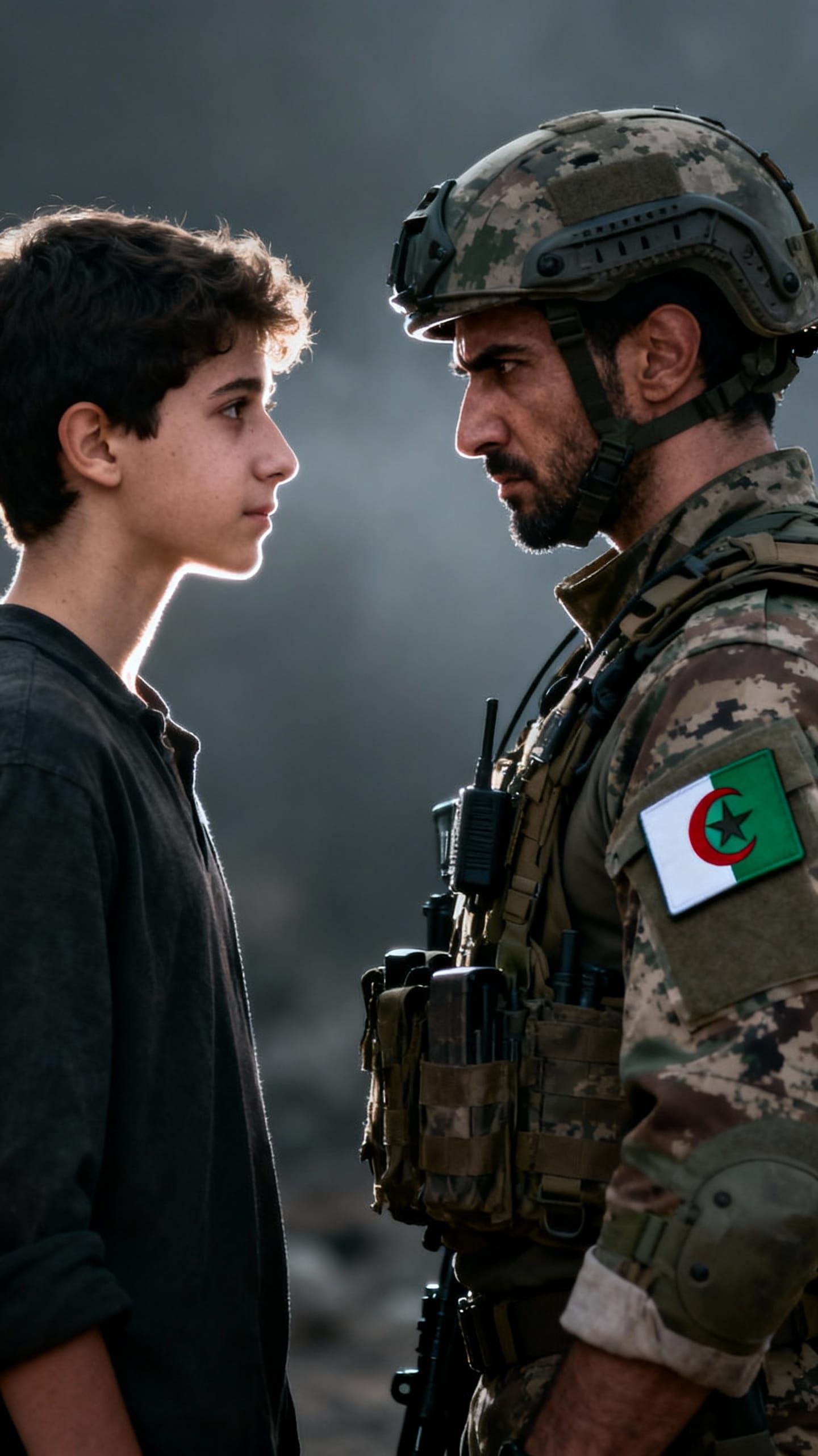 Civilian Me Meets Algerian Soldier in Cinematic Photo