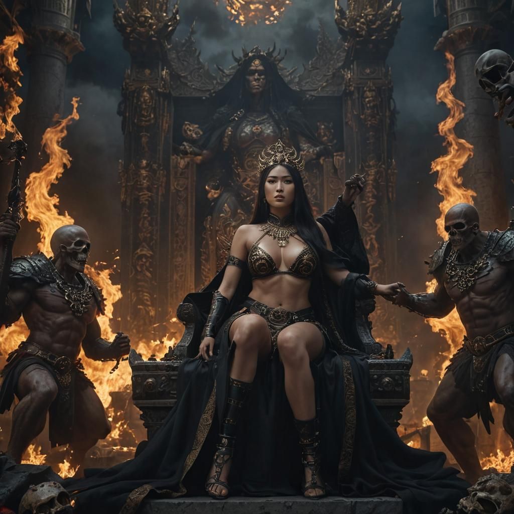 Oriental Queen on Skull Throne: Dark Fantasy Art