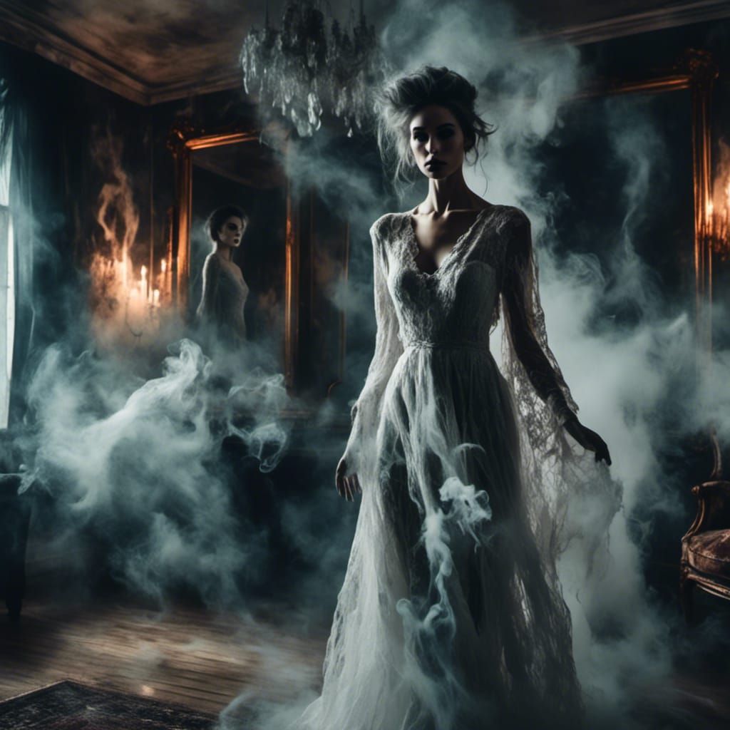 <lora:Dark Sinister Style:1.0> a sinister woman haunting a house.