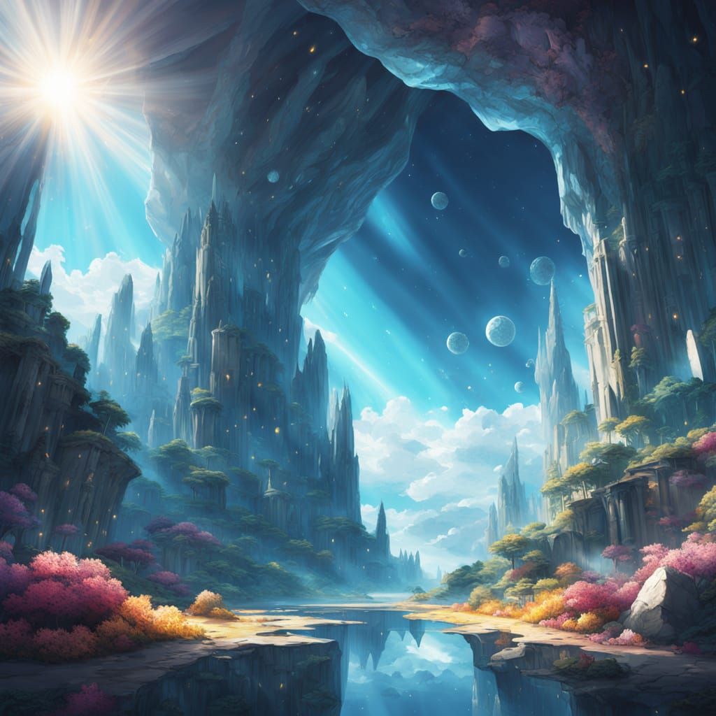 City Inside Geode Concept Art with Glowing Crystals