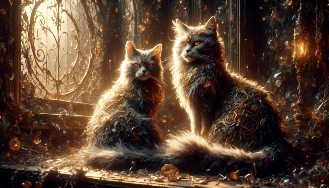 Cat on Windowsill in Dreamy Digital Art