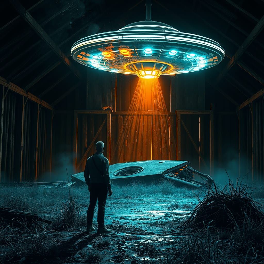 Crashed UFO in a Barn in Triadic Color Scheme