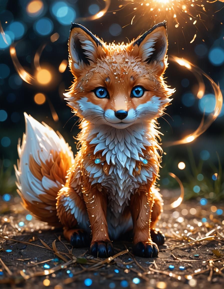 Chibi Fox Portrait with Shimmering Light Effects